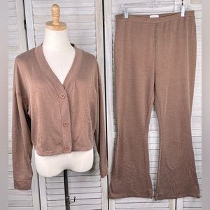 COLSIE Cozy Knit Lounge Set Pants & Cropped Button Front Top Rosy Brown-Large